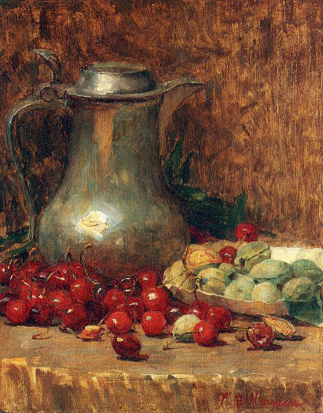 Pewter Pitcher and Cherries
